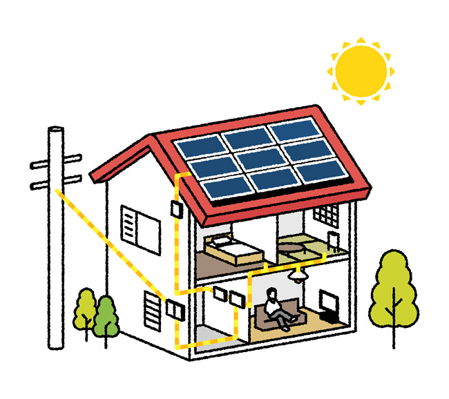 太陽光パネルが電気を発電する